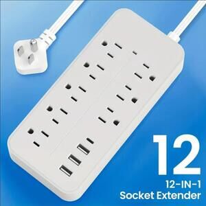 12in 1 power adapter with 3 USB sockets, 1 C-type socket, and 8 AC socket